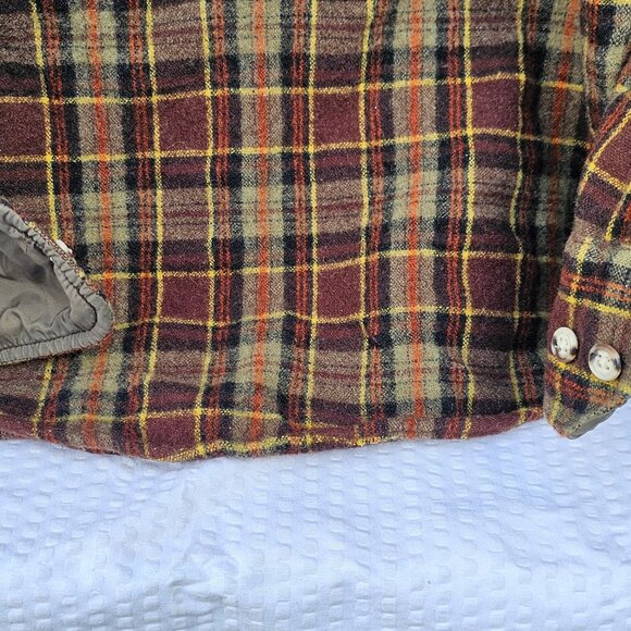 St Johns Bay mens Large vintage brown plaid shirt w yellow tan orange accents - Picture 6 of 11